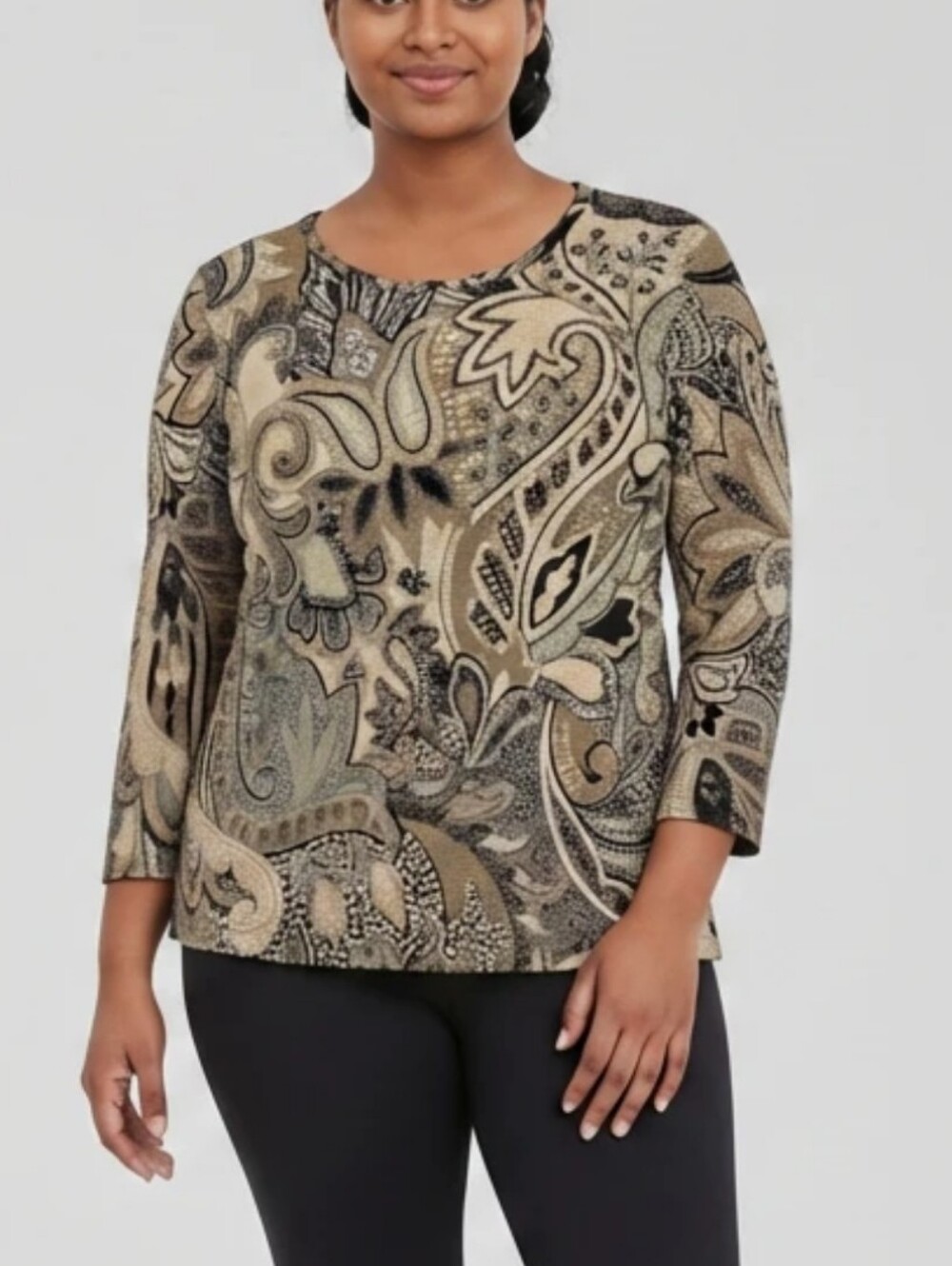Women’s Paisley Scoop Neck Long Sleeve Top - Multi-Color